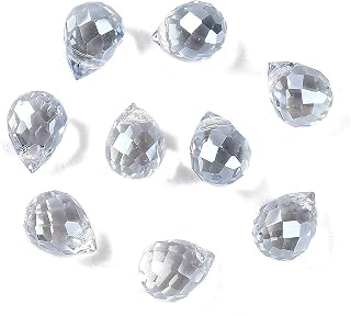 100pcs Light Blue Teardrop Glass Beads Faceted Chandelier Plated Beads Prism Sparkle Charms for Chandelier Earrings Bracelet Jewelry DIY Crafts