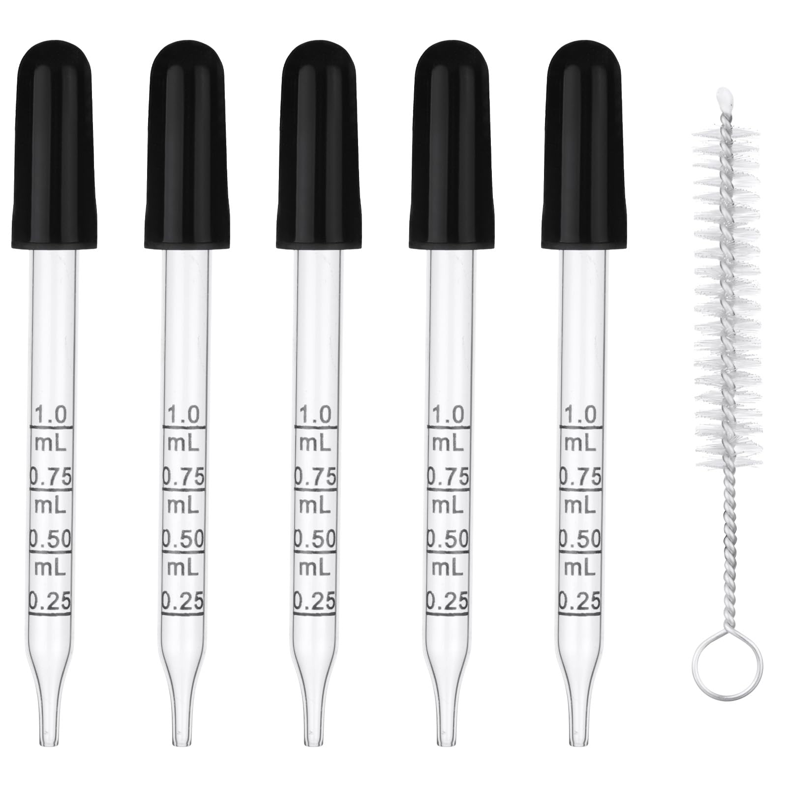NUTKIT 5PCS Glass Pipette Dropper, 1ml Lab Graduated Glass Pipettes Set | With R