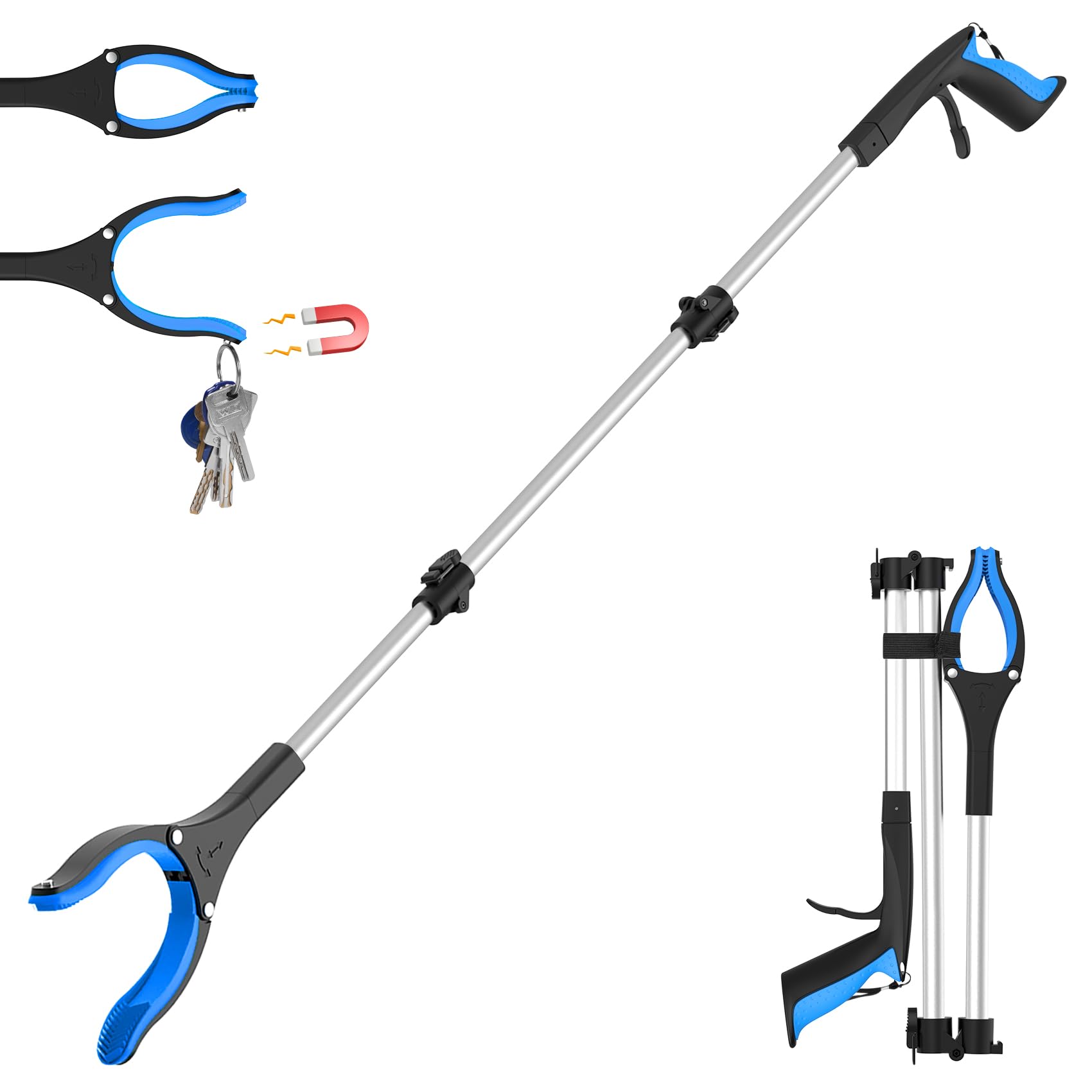 48" Extra Long Litter Pickers for Adults (Blue of 1 Pack, 122cm)