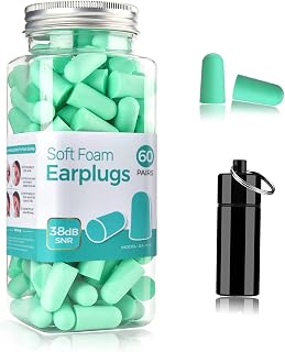Ear Plugs, 60 Pairs Reusable Foam Earplugs with a Small Travel Case, Slow Rebound, Easy to Wear, Noise Reduction for Shooting, Concert, Study, Work, Travel, Loud Environments