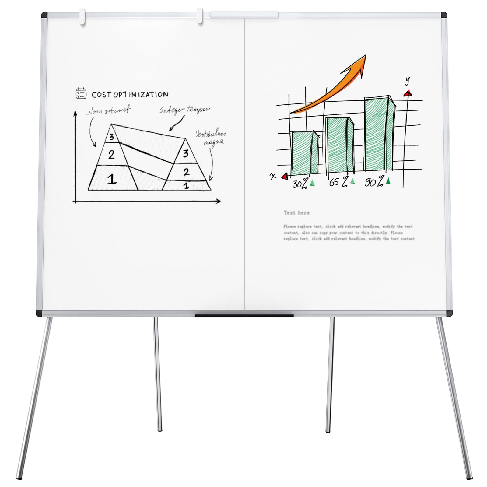 VIZ-PRO Magnetic Whiteboard Easel, Foldable, 48 x 36 Inches | Height Adjustable,