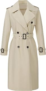 RISISSIDA Women Double-Breasted Long Trench Coats Water Resistant