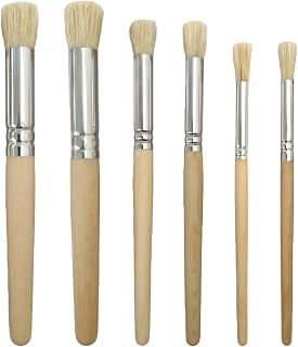 6 Pack Stencil Brushes Set, 3 Sizes Bristle Wooden Handle Brushes for for House Wall Painting, Stencil, Card Making Canvas &amp; DIY Crafts and Acrylic Oil Watercolor Painting