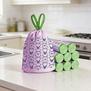 50PCS Small Trash Bags Drawstring Trash Bags Scented Bathroom Trash Bags Strong Floral Pattern Trash Bags (Purple)