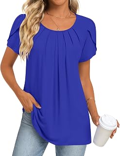Anymeet Womens Tops 2026 Spring Summer Tunic Short Sleeve Casual Shirts Pleated Blouses for Leggings M-3XL