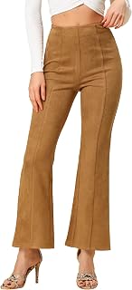 Allegra K Pantalones de mujer con parte inferior de campana de pierna ancha Casual Faux Suede Flared Pant, Marrón, X-Small
