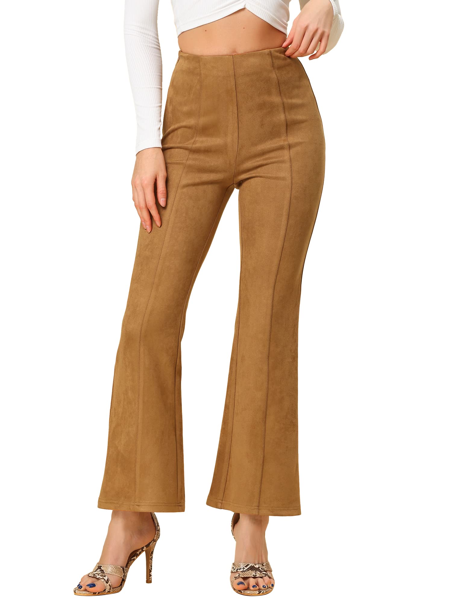 Allegra K Pantalones de mujer con parte inferior de campana de pierna ancha Casu