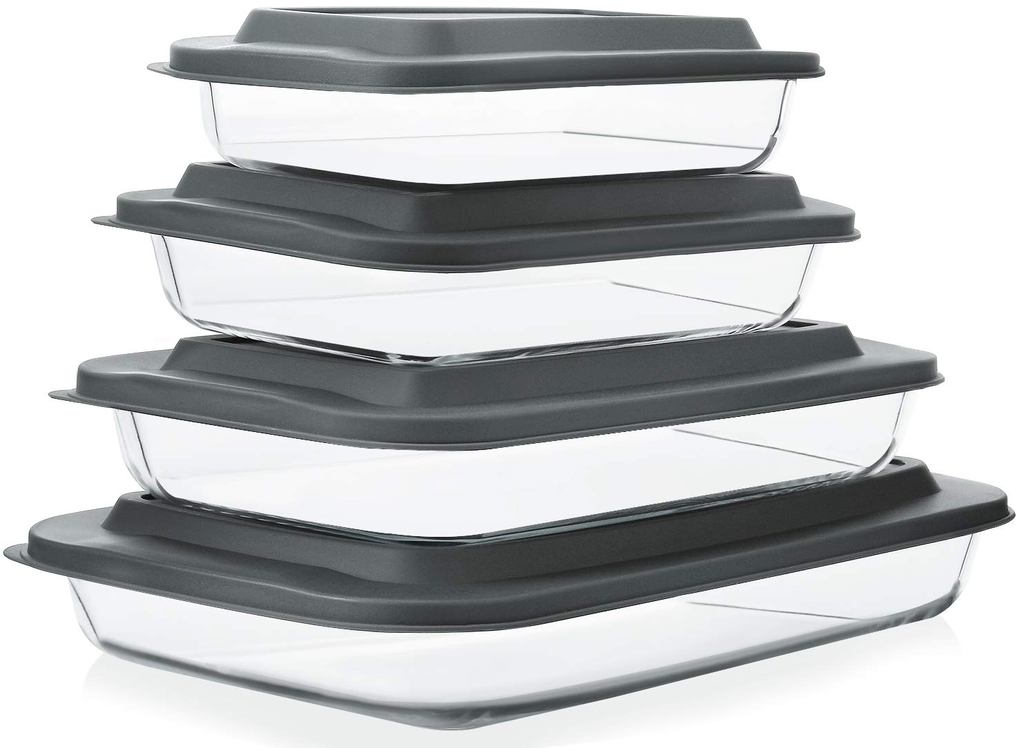 M MCIRCO 8 Piece Deep Glass Baking Dish with Lids, BPA free,Gray | Rectangular G