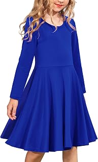 Arshiner Girls Long Sleeve Stretchy A line Twirly Skater School Party Dress