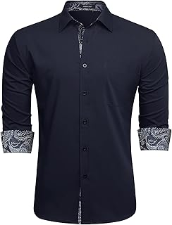 HISDERN Men's Elegant Formal Shirt Long Sleeve Regular Fit Casual Wedding Business Shirt Dress Classic Buttoned Shirt