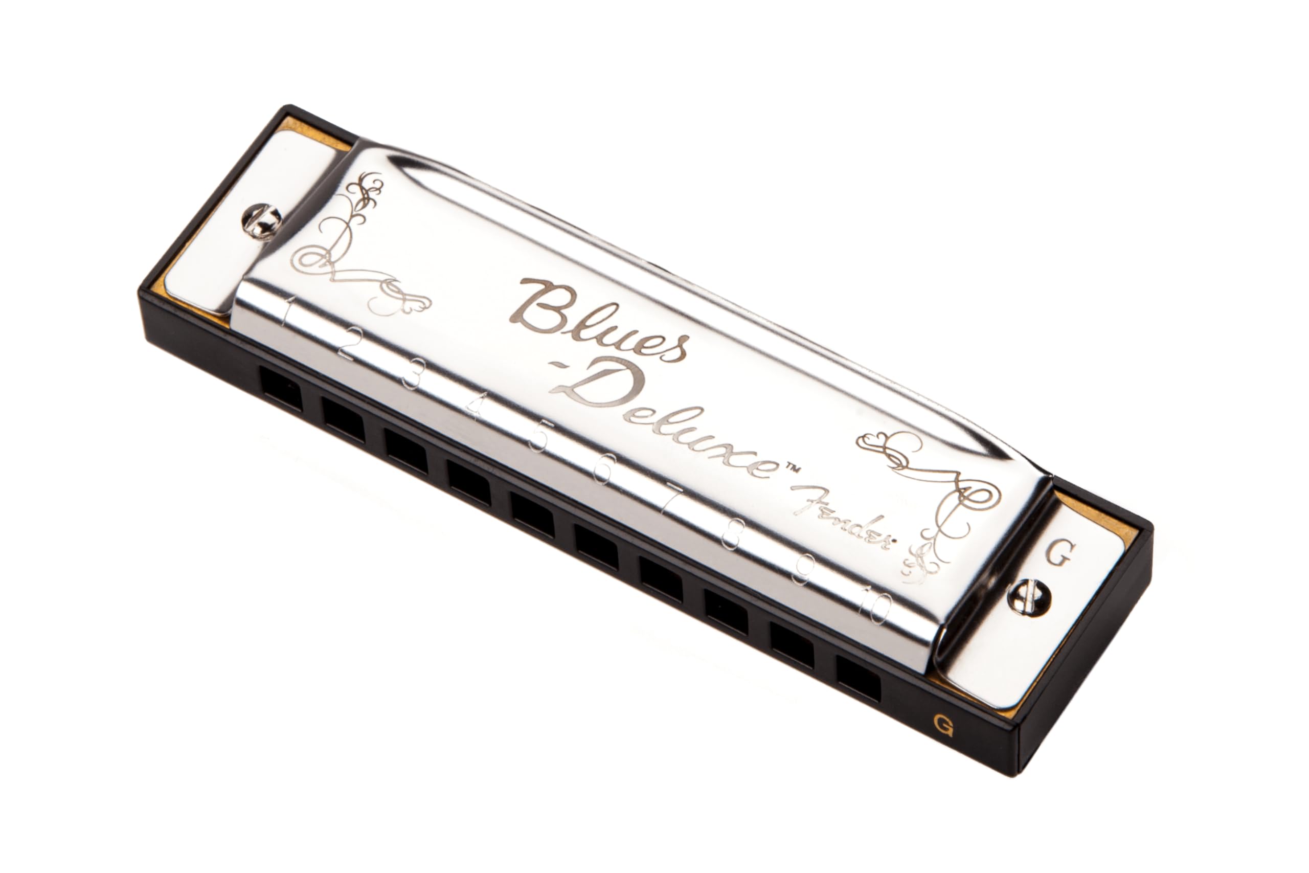 Fender Blues Deluxe Harmonica, Key of G, 10-Hole Diatonic with Case | Beginner-f