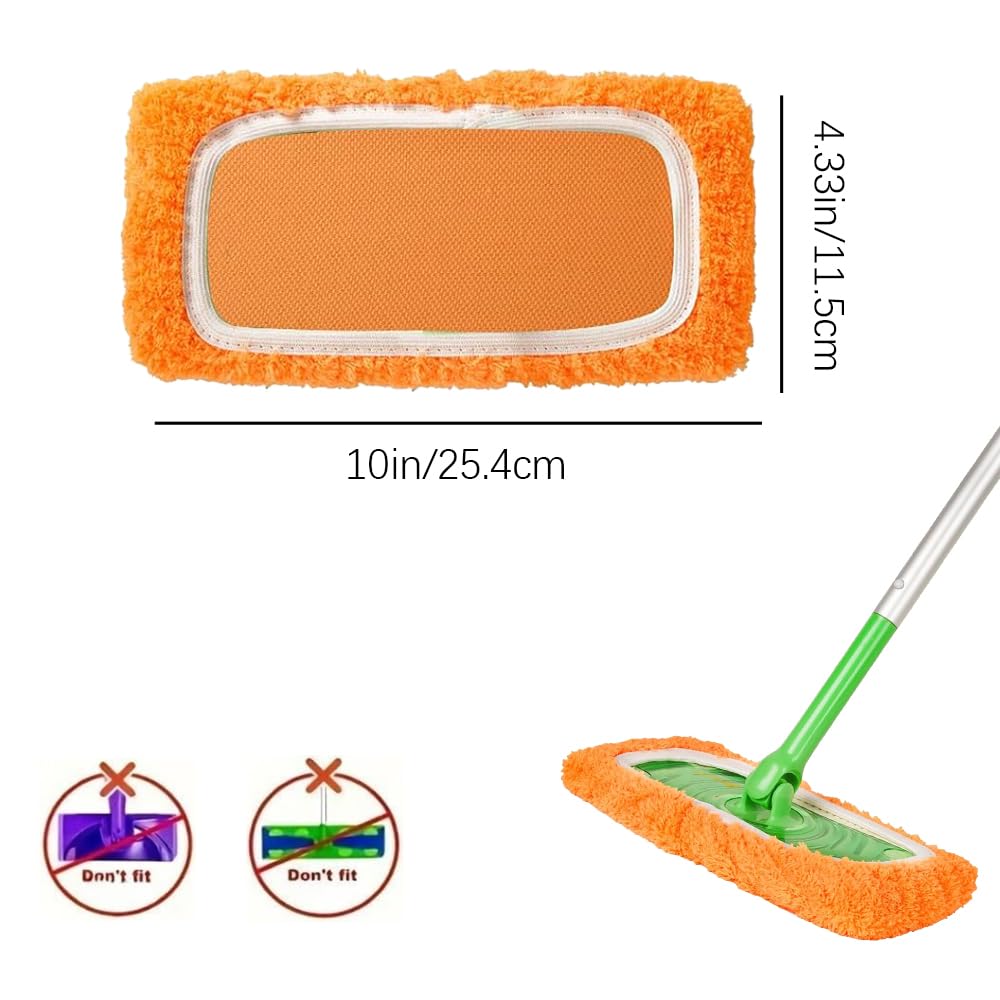 3 Pack Orange Color Microfiber Mop Pads - Reusable Washable Refills for Wet & Dr
