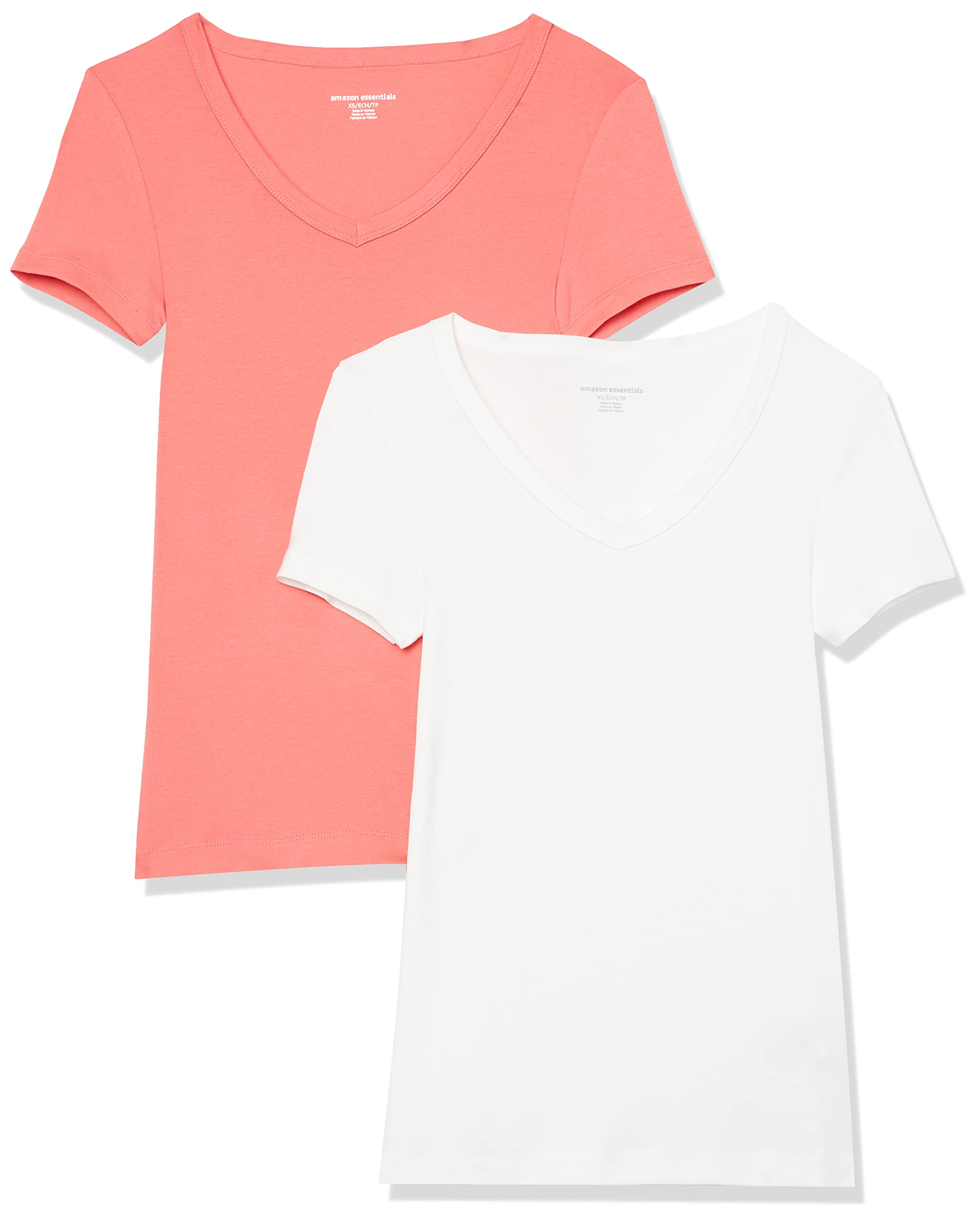 Amazon Essentials Women's 2-Pack Slim-Fit V-Neck Short-Sleeve T-Shirt