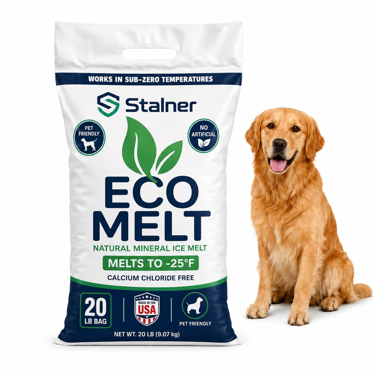 Stalner Eco Melt (20lbs) - Pet Friendly Natural Mineral Ice Melt for Driveway, S