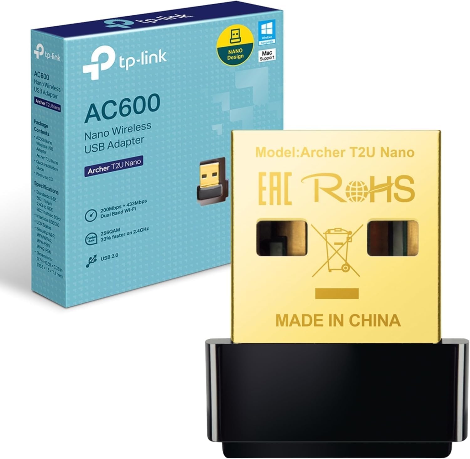TP-Link Archer T2U Nano AC600 WiFi Dongle, Nano USB WiFi Adapter for PC | Dual B