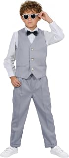 LOLANTA 4 Pieces Label Suit Boy Vest Set Boys Birthday Party Clothes Beige/Blue/Grey/Green, 2-11 Years