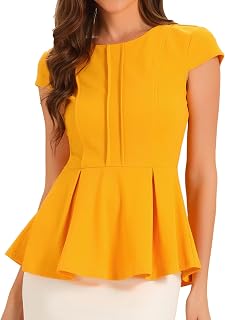Allegra K Work Blouse for Women Peplum Cap Sleeve Business Casual Tops