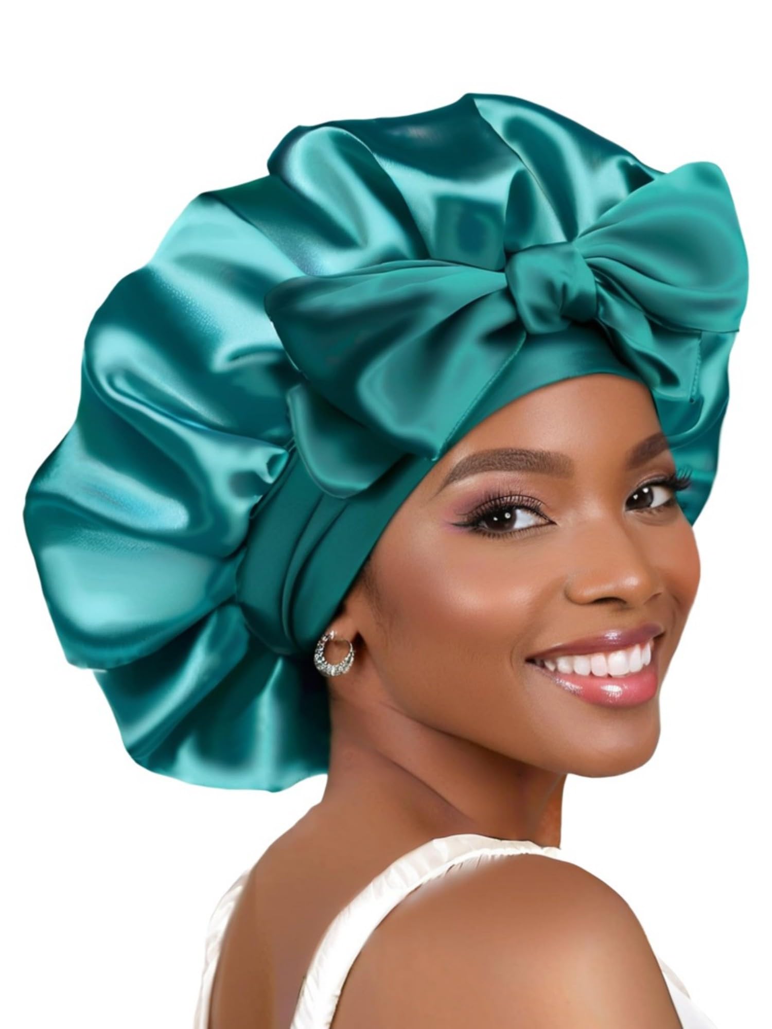 Satin Sleep Cap Double Layer Satin Lined Hat with Headband for Women Curly Hair