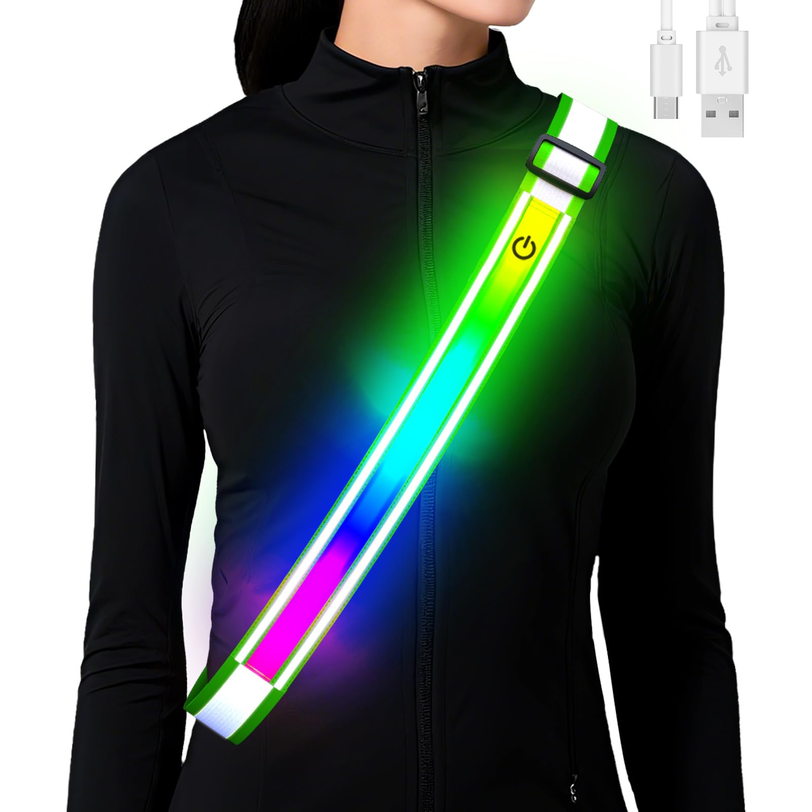Reflective Sash Gear for Walking at Night,Flashing LED Reflective Belt Safety Li