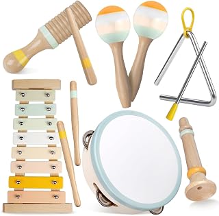 Baby Musical Instruments-Montessori Wooden Toys for Toddlers | Neutral Colors Percussion Instruments Set with Modern Boho Xylophone for Kids Preschool Educational (Neutral)