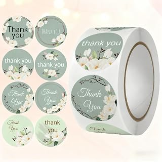 500Pcs Flowers Thank You Stickers, Adhesive Label for Business Package Wedding, Small Business, Bakery Christmas Gift