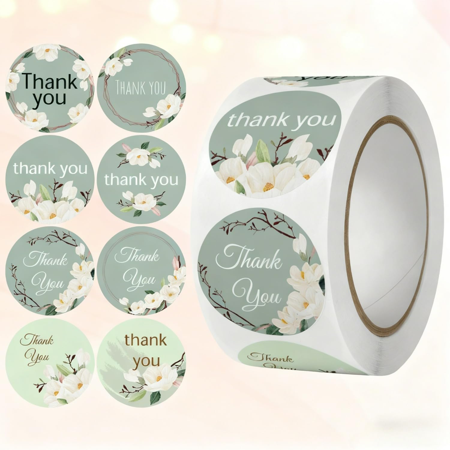 500Pcs Flowers Thank You Stickers, Adhesive Label for Business Package Wedding, 
