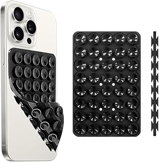 Double Sided Silicone Suction Cup Grip for Cell Phones - Strong Grip Hands Free Phone Holder for Selfie Video and More (Black)