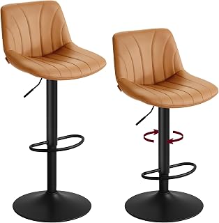 VASAGLE Bar Stools Set of 2, Adjustable Bar Chairs with Backs, 360° Swivel, Metal Footrest, Barstools, for Kitchen Dining Reception, PU Leather, Caramel Brown ULJB181KN01
