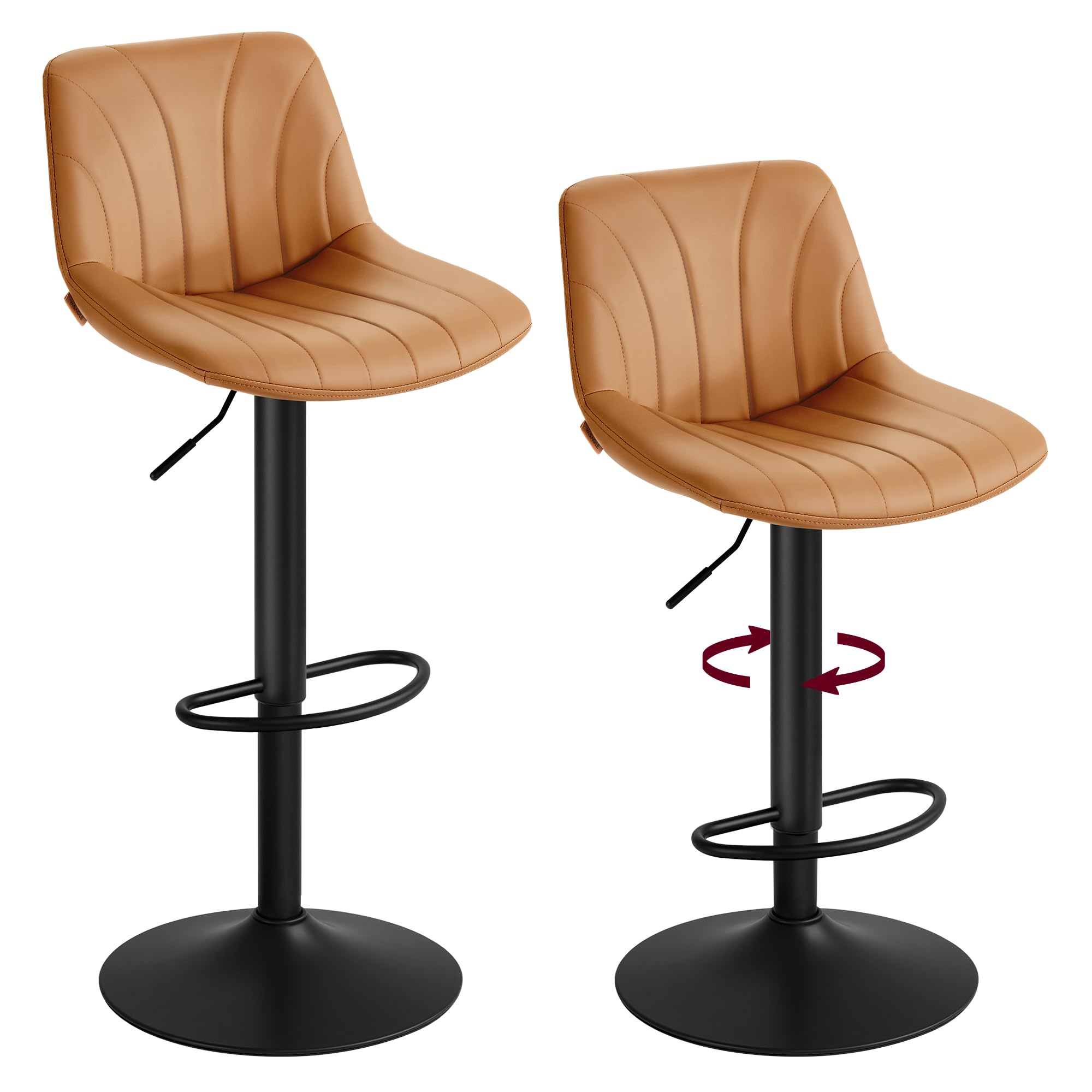 VASAGLE Bar Stools Set of 2, Adjustable Bar Chairs with Backs, 360° Swivel, Meta
