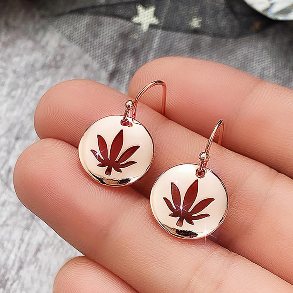Rose Gold Tone Maple Leaf Drop Earrings for Women