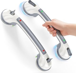 Reyiu Grab Bars for Seniors Bathroom, 16.8" Suction Bathtub Rails, 2 Pack | Safety Indicators, Strong Suction Cup, for Elderly, Handicap, Bathroom Wall, No Drill, Waterproof, Anti-Slip, Removable