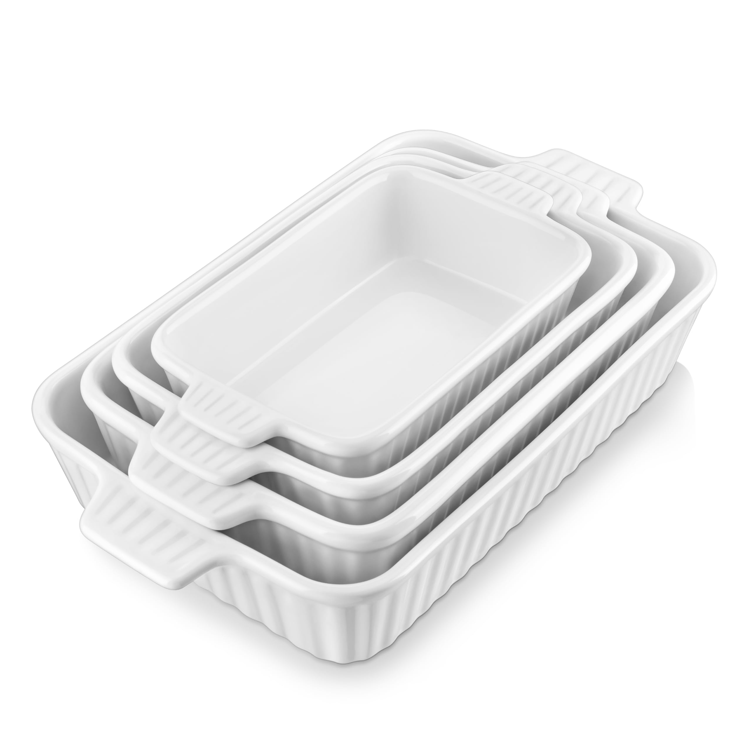 MALACASA Casserole Dishes for Oven, Ceramic Baking Dishes Set of 4, White | Rect