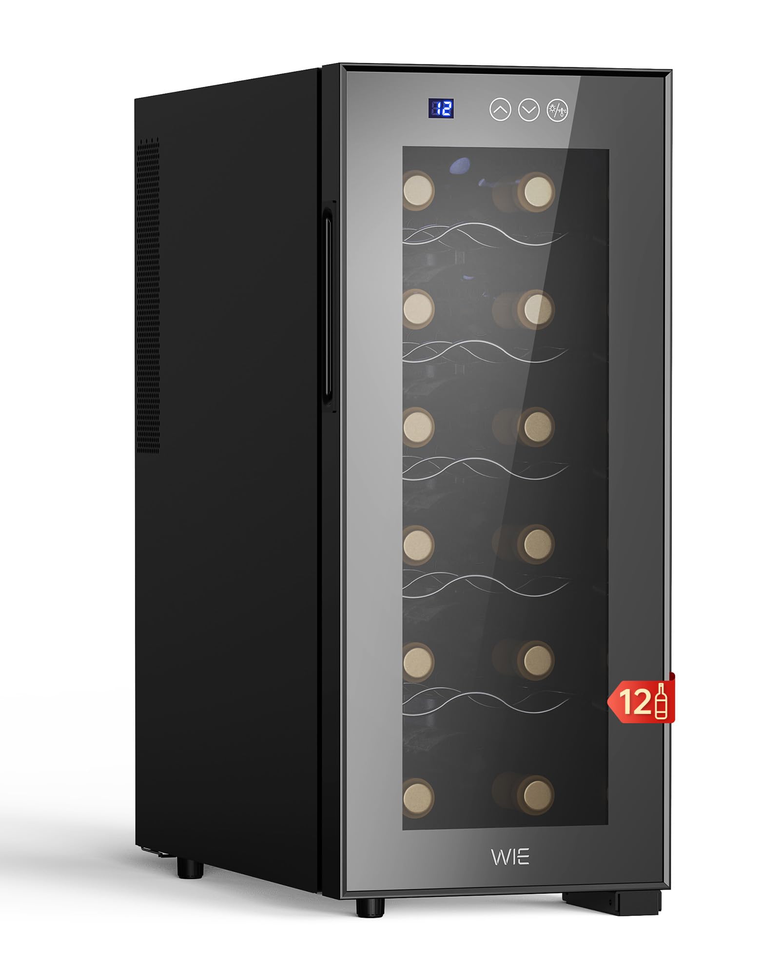 WIE 12 Bottle Wine Cooler Fridge, 8-18°C Digital Touch Screen Controls & LED Dis