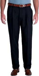 Haggar Men’s Hidden Expandable Waistband Classic Fit Pleated Front Gabardine Dress Pant