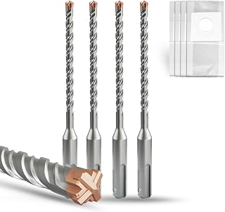 METOTY SDS Plus Hammer Drill Bit 4PC 6mm×160mm, with 4 Carbide Cutting Edges, Head with Coating, Masonry Drill, Hammer Drill, Concrete Drill, for Stone, Concrete, Natural Stone, Brick Wall