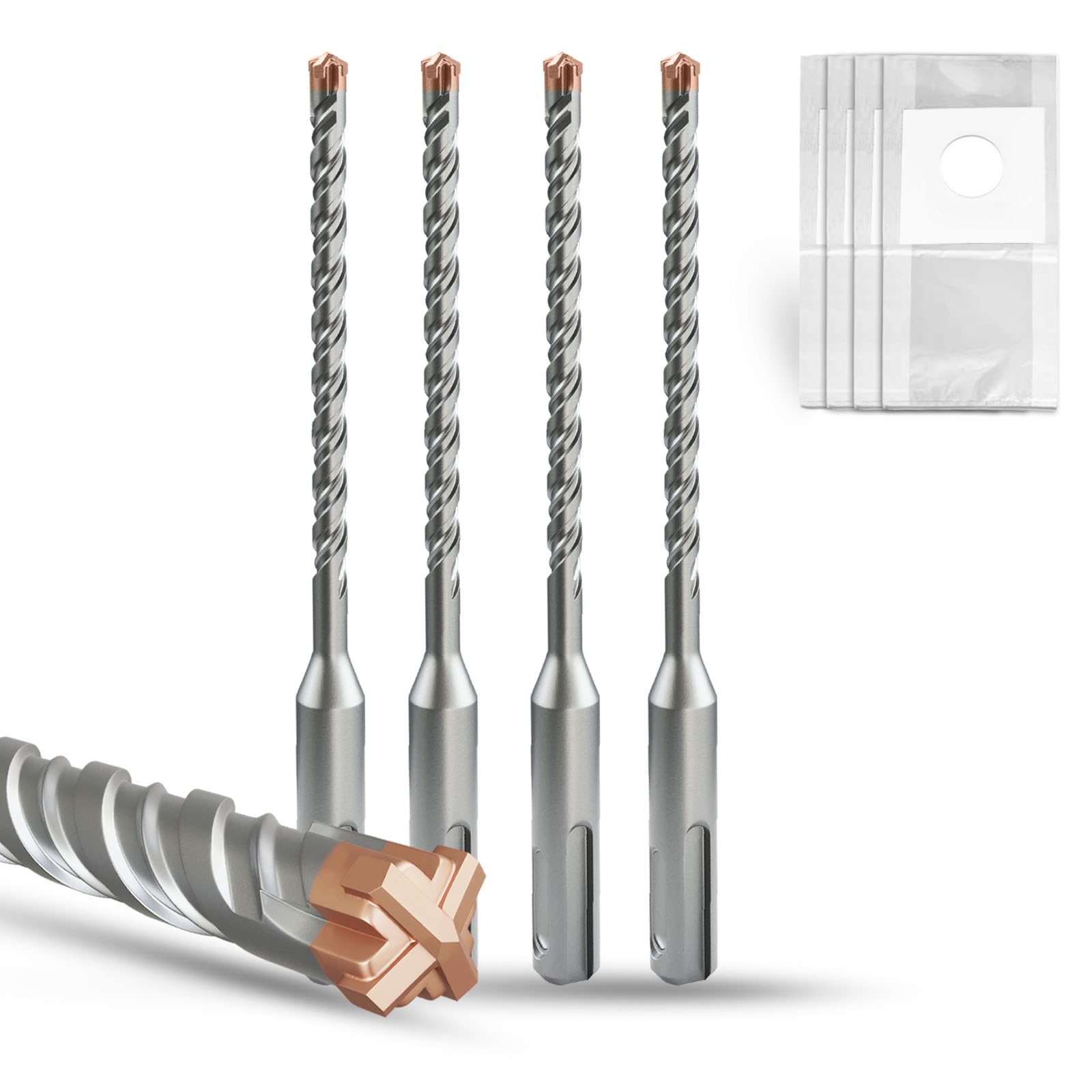 METOTY SDS Plus Hammer Drill Bit 4PC 6mm×160mm, with 4 Carbide Cutting Edges, He