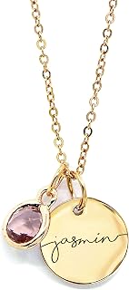 Personalized Birthstone Necklace for Women, Custom Birthstone Name Necklace | Custom necklaces for women, gold plated stainless steel, engraved name and birthstone - gifts for mom, grandma or best friend