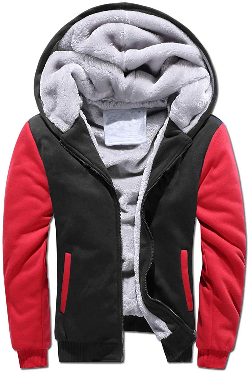 Men's Hoodie with Zip, Long Sleeve Hooded Jacket, Winter Warm Fleece Inner Sweat
