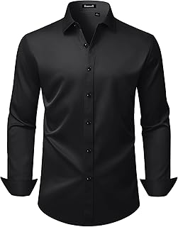 ROUWELL Mens Wrinkle Free Dress Shirts Regular Fit Business Button Down Shirt Formal Long Sleeve Wedding Stretch Shirts