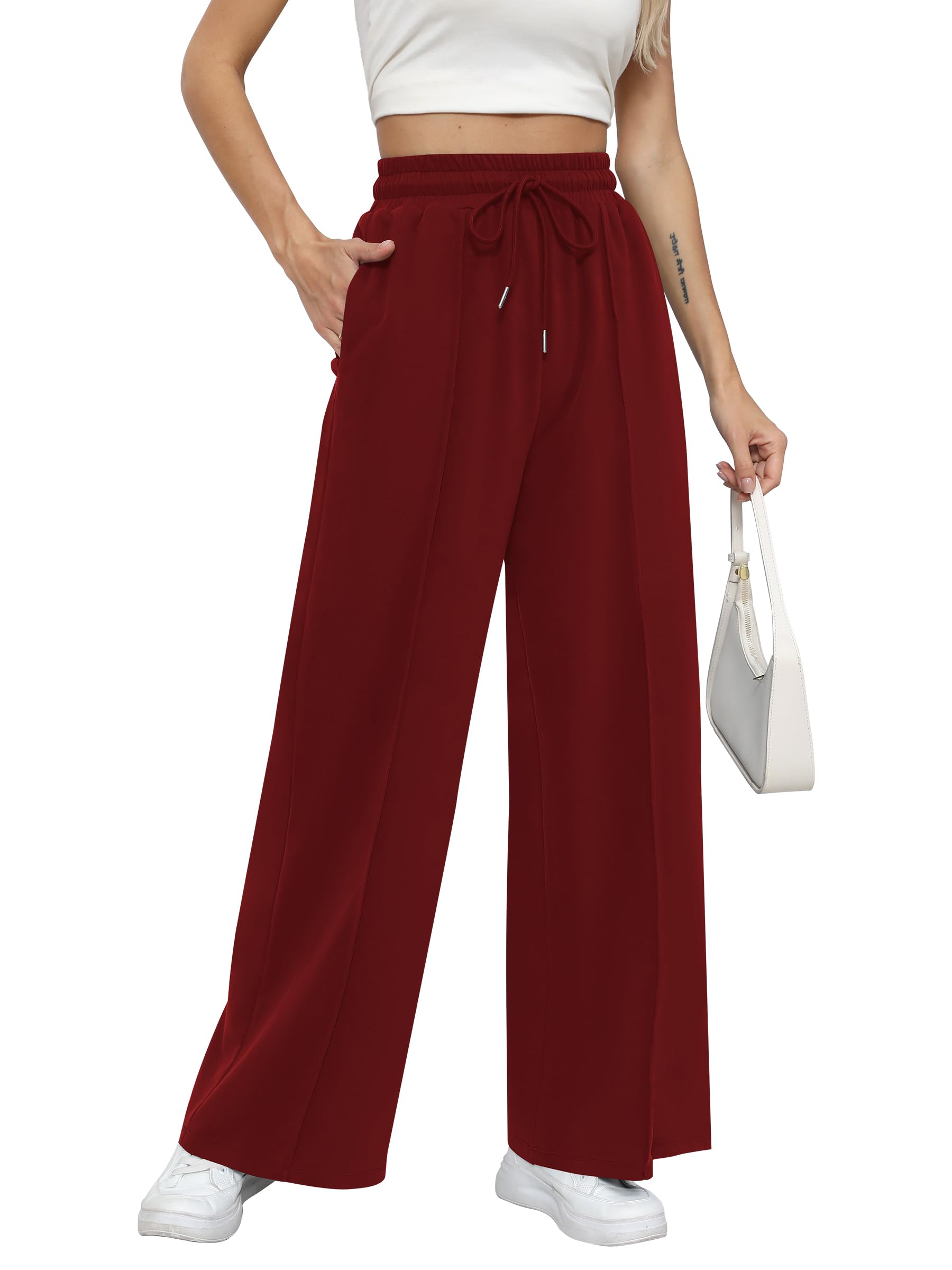 Missufe Women Stretch High Waist Wide Leg Casual Joggers Workout Lounge Pants Sw