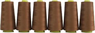 AMOHilos Polyester Sewing Thread All Purpose Knotless 40S/2 (Tex27) 6 Cones of 2750 Yards Each Spool Thread Total 16500 Yards for Serger Sewing Machine Quilting Piecing Overlock Hand Stitching (Toast)