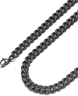 Suplight Cuban Link Chain for Men Women, 18K Gold Plated/Stainless Steel Black Miami Curb Cuban Chain Necklace, 3/6/9/12 mm 14-30 Inch Hip Hop Mens Jewelry, Send Gift Box