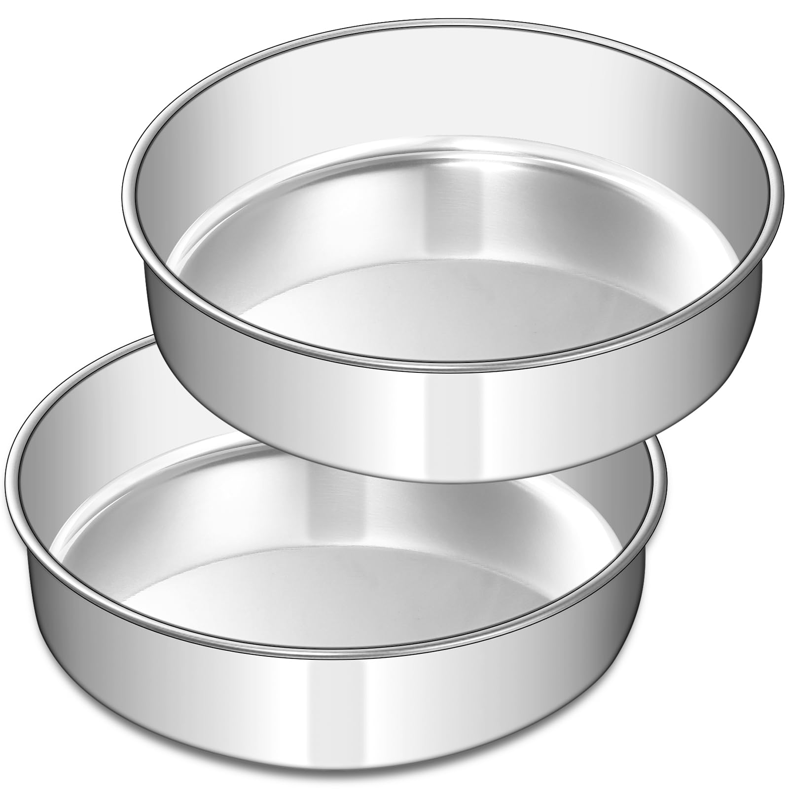 EWFEN 8 Inch Cake Pan Set of 2, Stainless Steel Round Layer Cake Baking Pans Tin