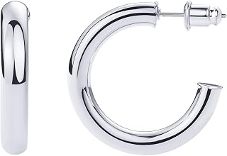 PAVOI Chunky Open Thick Hoop Earrings for Women, White Gold, Size 30
