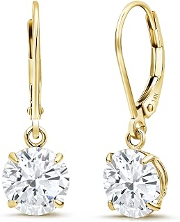 MAX + STONE 14k Gold Leverback Cubic Zirconia Dangle Earrings for Women | Real Gold Dangle Earrings |14k Gold Earrings for Women | CZ Cubic Zirconia Drop Earrings