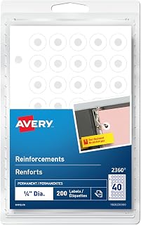 Avery White Round Self-Adhesive Reinforcements for Punched Holes, 200 Labels, Sheeted for Storing in A Binder, Permanent Adhesive, (2360)