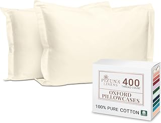 Pizuna 100% Cotton Long Pillow Cases 2 Pack 50x90cm King Size New Ivory