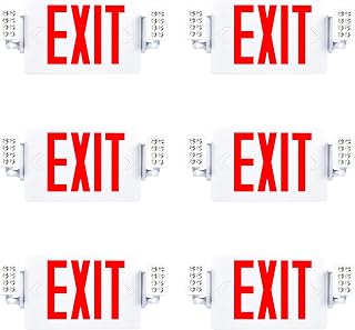 Sunco 6 Pack Red Exit Signs with LED Emergency Lights & Backup Battery | 120-277V, 90-Minute Battery Backup, 2 Adjustable LED Heads, Wall/Ceiling Mount, Commercial Lighting, 94V-0 Fire Resistant