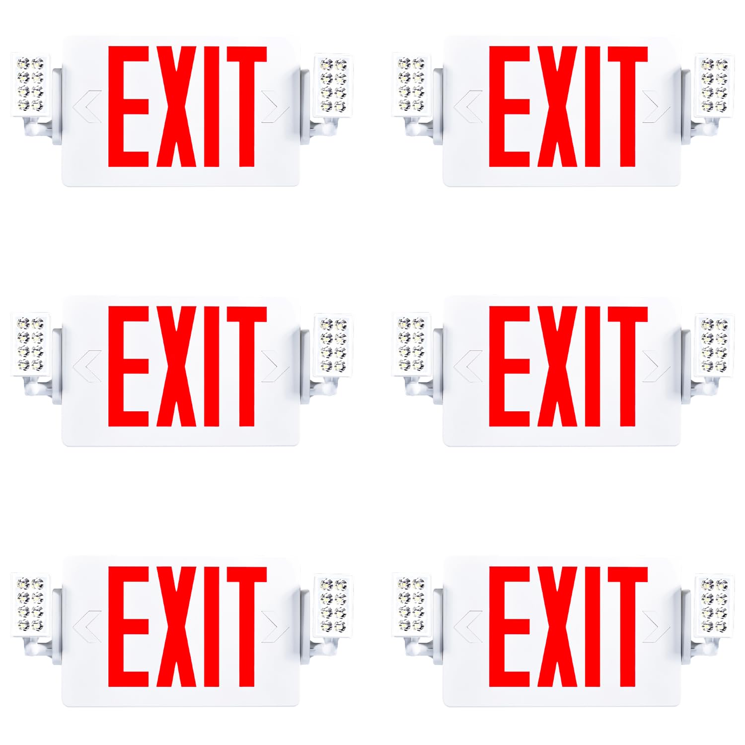 Sunco 6 Pack Red Exit Signs with LED Emergency Lights & Backup Battery | 120-277
