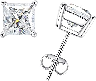 AnuClub 1.2-4cttw 10K Post Princess Cut Moissanite Stud Earrings for Women, D Color VVS1 925 Sterling Silver Earrings